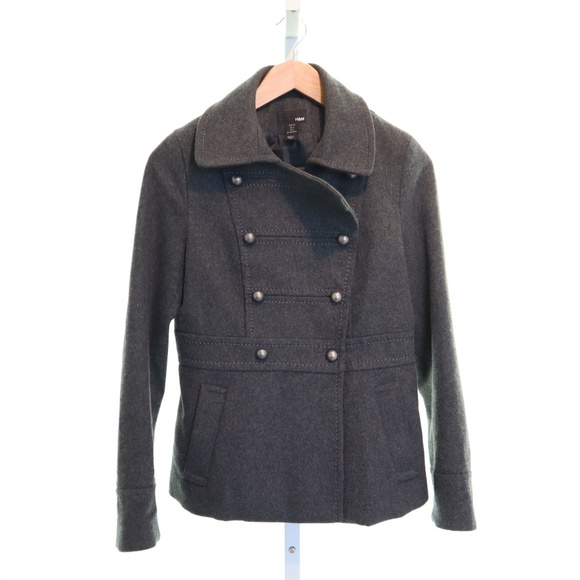 Wool Trench Coat Short Jacket Gray Grey - Picture 3 of 6